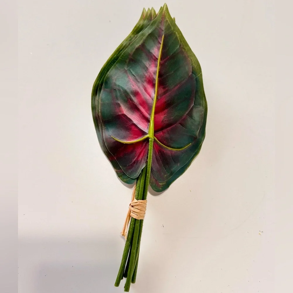 7 LIFELIKE Red Caladium Leaves Flower Picks Floral Home Decor Arrangement Wreath